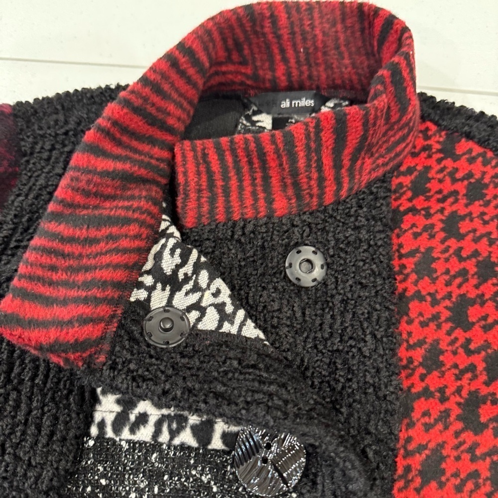 NWT Ali Miles Patchwork Jacket Black Red Artsy Cardigan Boho Size Small Petite - Picture 5 of 15